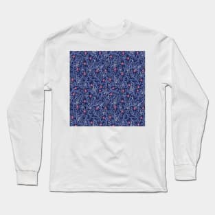 Floral Doodles - Navy Blue and Pink Long Sleeve T-Shirt